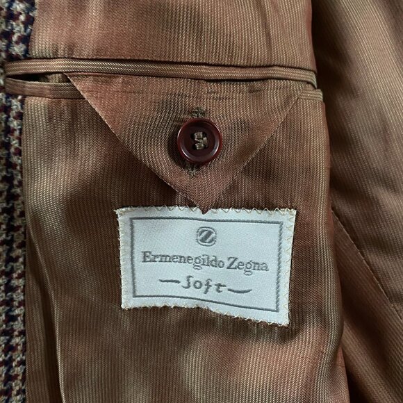 Ermenegildo Zegna Soft Wool Mohair Houndstooth Blazer Men's 44 Red Brown Blue - Picture 8 of 16